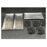 (3) Charger Plate Trays & 5 glass dishes