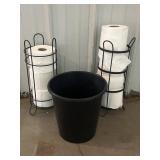 2 toilet paper reserve roll holders & trash can