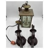 (2) walk mount candle holders & lantern chandelier