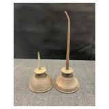 (2) Vtg Thumb Pump Oiler Cans, Copper & Brass