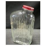 Vtg. Ribbed refrigerator bottle jar w/ metal lid