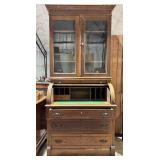 Antique Oak Cylinder Desk w/ Bookcase Top