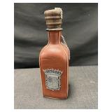 Vtg Red Leather Wine Bottle w/ Wood Top cork