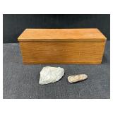 Wooden Trinket Box & 2 rocks