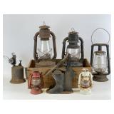 Vintage Lanterns, Tools, & Wine Crate
