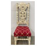 Craved Wooden Side Chair w/ Upholstered Seat