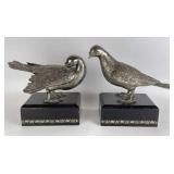 Pair of Metal Birds on Painted Wooden Bases
