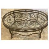 Scrolled Metal Beveled Glass Top Coffee Table