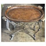 Vintage Wrought Iron Table with Inset Wood Tray