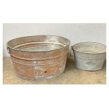 Antique Rustic Galvanized Wash Tub & Bucket