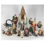 Assortment of Vintage Wooden Santas & More