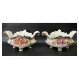 Vintage Capodimonte Porcelain Footed Rose Bowls