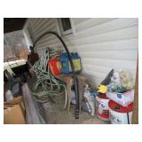 Saw horses, boards, lawn ornaments