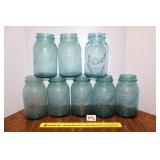 (8) Vintage blue Ball Perfect Mason jars