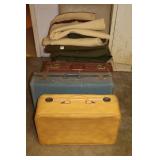 Group of Vintage Wool Blankets and Suitcases.