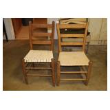 (2) Vintage Ladderback Chairs - one has plastic