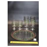 Set of Christmas Glasses with Tray  - Located in