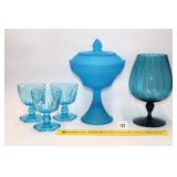 Group of Blue Glassware - Located in Living Room