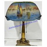 Harbor Scene Reverse Painted Lamp 20"