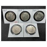 LOT OF 5 ASSORTED DATE KENNEDY HALF DOLLARS