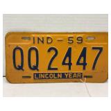1959 INDIANA LINCOLN YEAR LICENSE PLATE