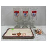 3 BUDWEISER OLYMPIC BEER GLASSES, STROH