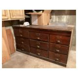 LARGE 9 DRAWER OAK CABINET W/ CONTENTS - ITEM IS