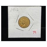 1912 INDIAN HEAD $2.50 QUARTER EAGLE GOLD COIN -