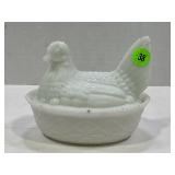 MILK GLASS HEN ON A NEST