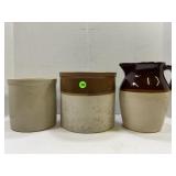 PRIMITIVE STONEWARE CROCKS & PITCHER