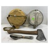 LOT OF BOY SCOUT ITEMS - PLUMB HATCHET, MESS KITS,