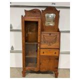 ANTIQUE OAK GLASS FRONT SECRETARY WITH MIRROR