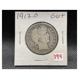 1913-D BARBER HALF DOLLAR