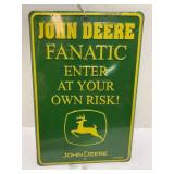 JOHN DEERE EMBOSSED METAL SIGN - 12" X 8"