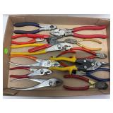 LARGE LOT OF ASSORTED PLIERS, SIDE CUTTERS, TIN