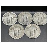 LOT OF 5 STANDING LIBERTY SILVER QUARTERS