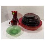 LARGE LOT OF CRANBERRY & URANIUM GLASS & MORE