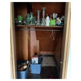 CONTENTS OF CLOSET - CANDLE HOLDERS, FROG DECOR,