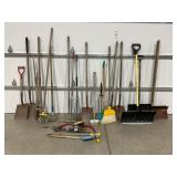 LARGE LOT OF HAND TOOLS - SNOW SHOVELS, GARDEN