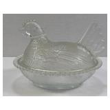 INDIANA GLASS CLEAR GLASS HEN ON A NEST