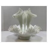 FENTON WHITE SILVERCREST EPERGENE GLASS FLOWER