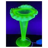 JACK IN THE PULPIT OPALESCENT VASELINE GLASS VASE-