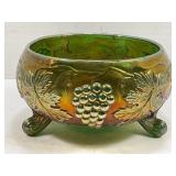 FENTON CARNIVAL GLASS 3 FOOTED BOWL WITH GRAPES-