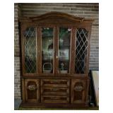 TWO PIECE CHINA CABINET WITH CONTENTS - 60" X 16"