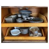 CONTENTS OF CABINET IN KITCHEN - POTS & PANS,