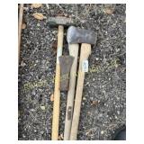 Two single bit axes, sledge hammer and wedge