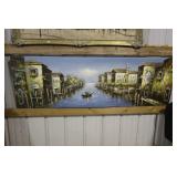 Venice Italy canal scene oil on canvas 70" X 23"