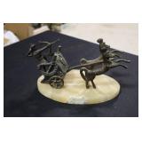 Roman archer and chariot on alabaster marble base