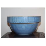 Blue glazed mixing bowl (has crack) 10" diameter