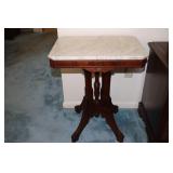 Marble top table with walnut base 22" X 16" X 27"